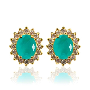 Brinco oval cravejado verde Tiffany Bruna Semijoias