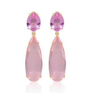 Brinco pedras lavanda e rosa Bruna Semijoias