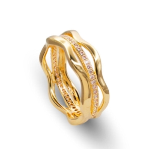 Anel ondas dourado e cravejado Bruna Semijoias