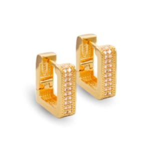 Brinco argola quadrada cravejada