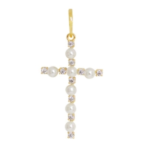 Medalha cruz pérolas e zircônias Bruna Semijoias