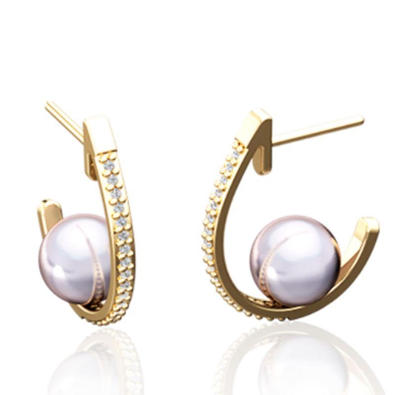 Brinco meia argola cravejada com pérola Bruna Semijoias