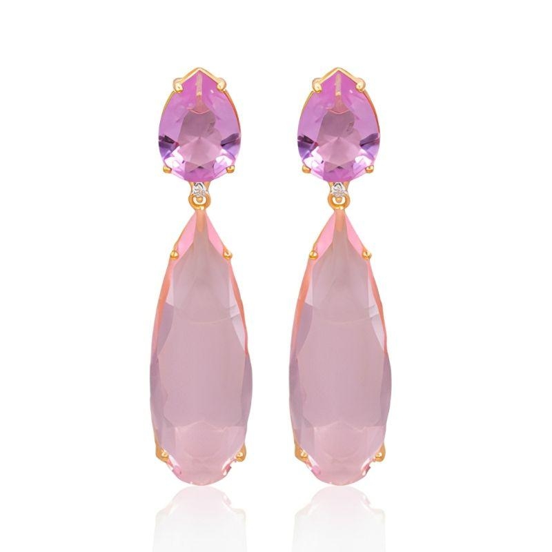 Brinco pedras lavanda e rosa Bruna Semijoias