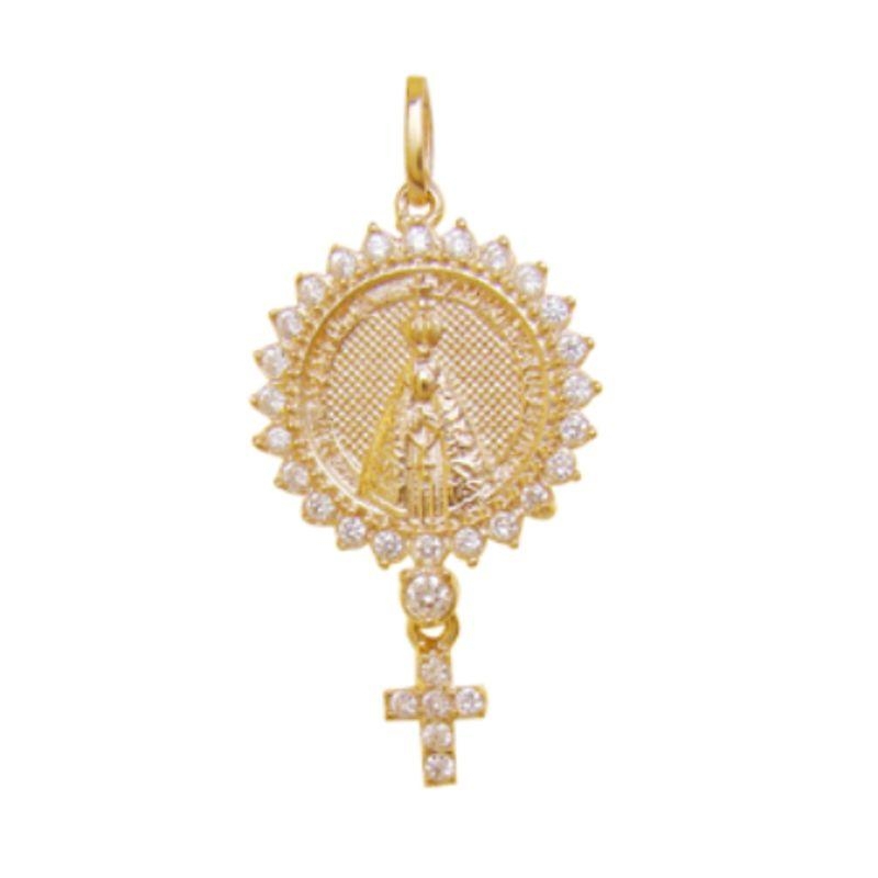 Medalha cravejada Nossa Senhora com cruz Bruna Semijoias