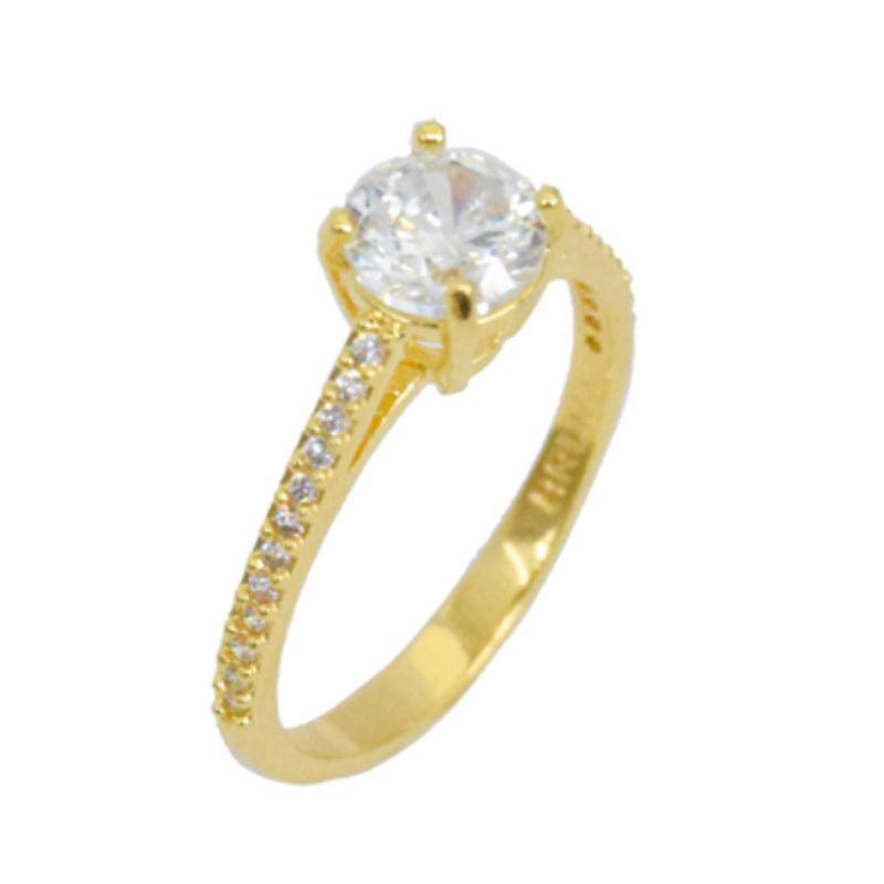 Anel solitário aro cravejado Bruna Semijoias