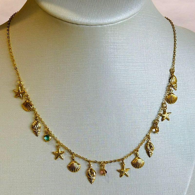 Choker conchinhas e estrelas do mar com zircônias coloridas