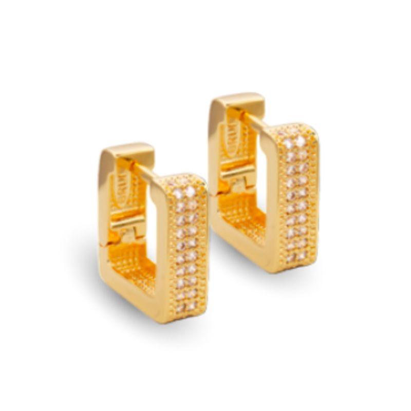 Brinco argola quadrada cravejada